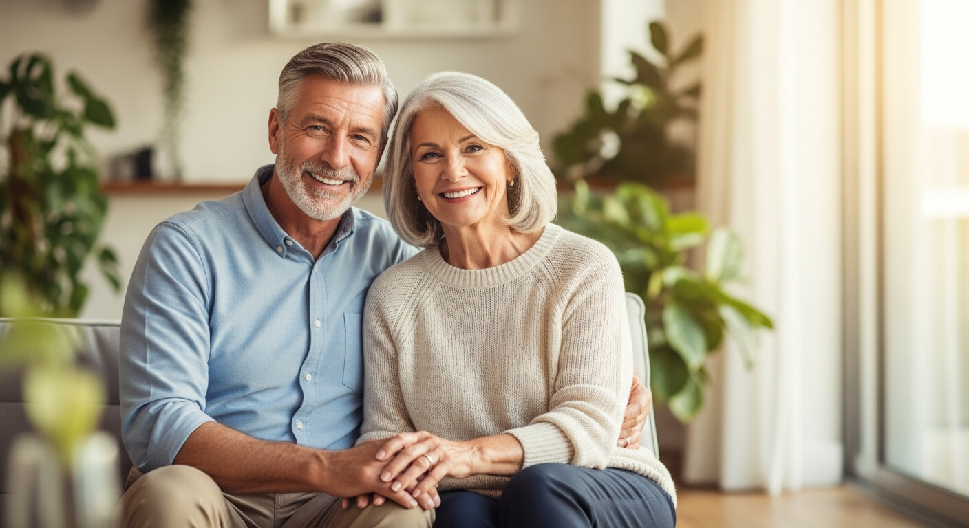 Happy senior couple enjoying peace of mind at home